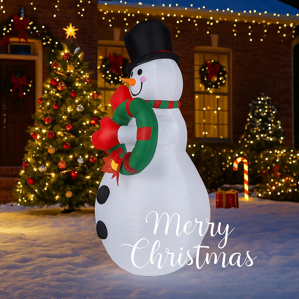 5.91FT Yard Party Decoration Inflatable Snowman Wreath Toy LED Lit Xmas Home Decor Ornaments Supplies Christmas Holiday Gifts