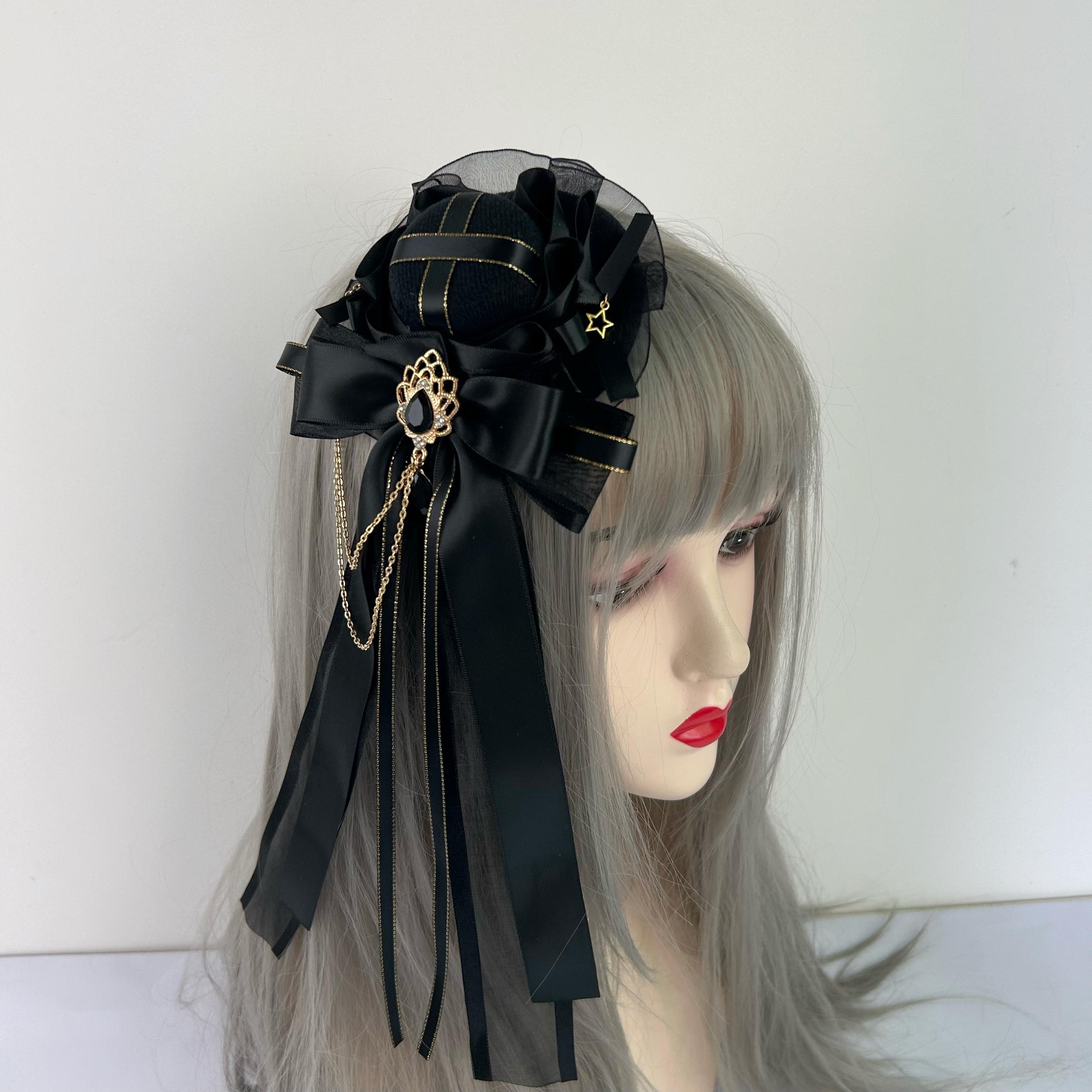 

Original Cosplay Headdress Private Cos Accessories Lolita Navy Blue Lolita Top Hat Fascinator Hats Fedora Hat