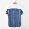 1728 Men's Breathable Loose-Fit Linen Square Collar Short Sleeve Shirt