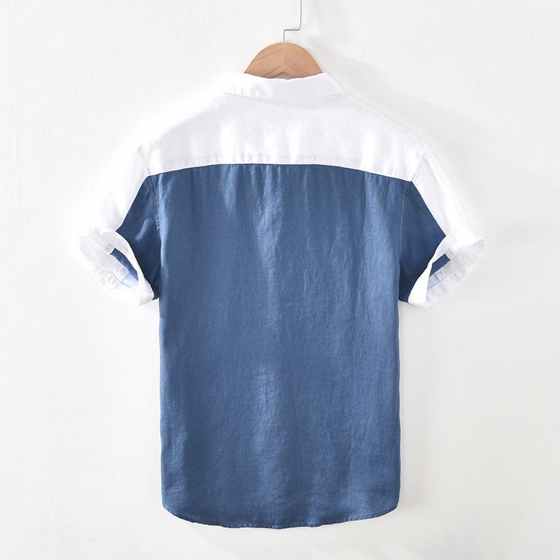 1728 Men's Breathable Loose-Fit Linen Square Collar Short Sleeve Shirt