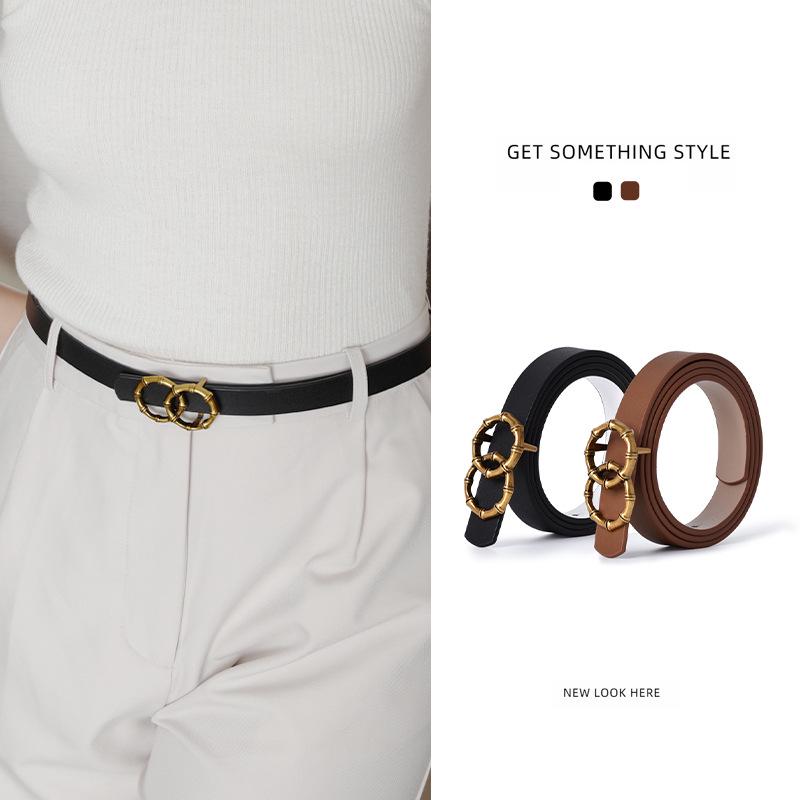 

Women s Black Slimming Genuine Leather Belt with Bamboo Buckle 100cm