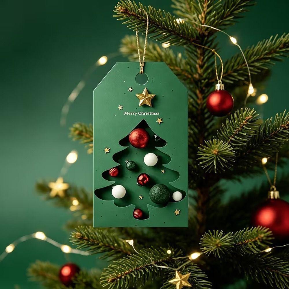 48PCS DIY Christmas Ornament Tags Hangable Christmas Greeting Cards  For Christmas