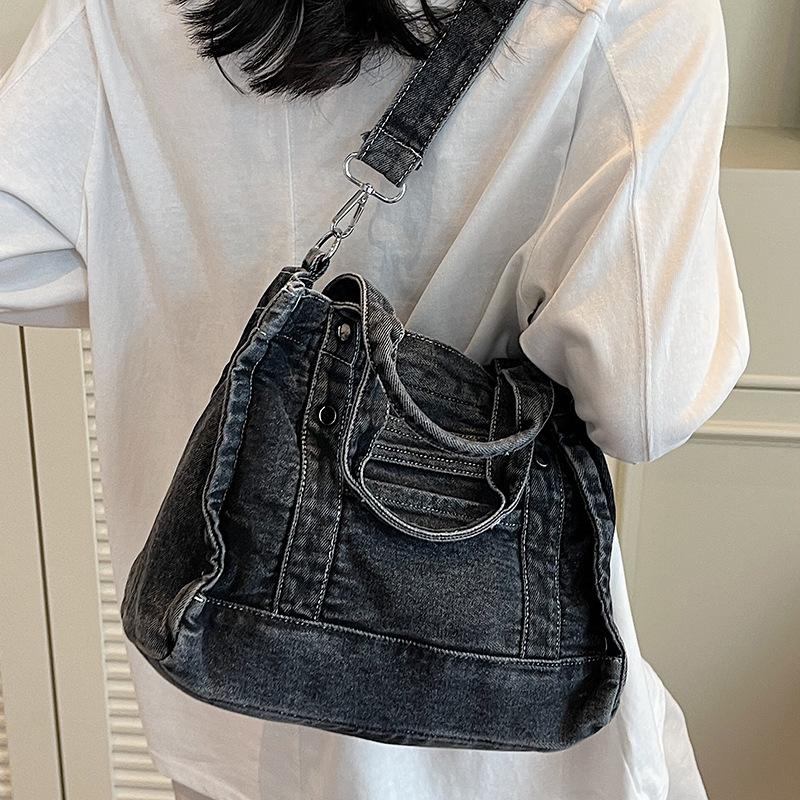 2025 Summer Ins Korean Version Canvas Bag Popular Denim Shoulder Messenger Bag Japanese Casual Handbag Women