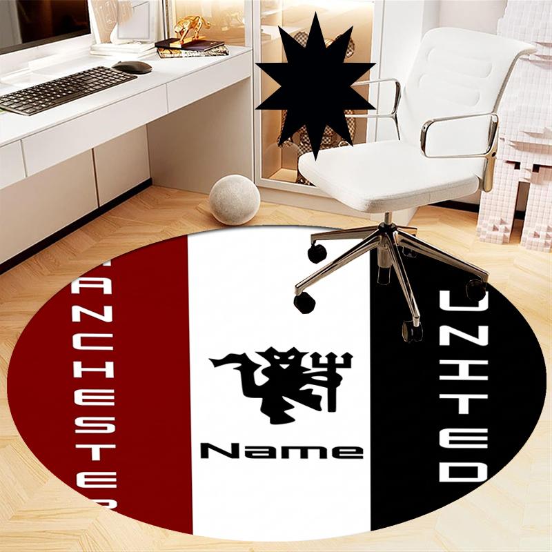 Custom Name Manchester United Printed Round Rug Carpet Chair Rug Area Rug Entryway Doormats,for Office Chair Living Room Bedroom Kitchen Room.