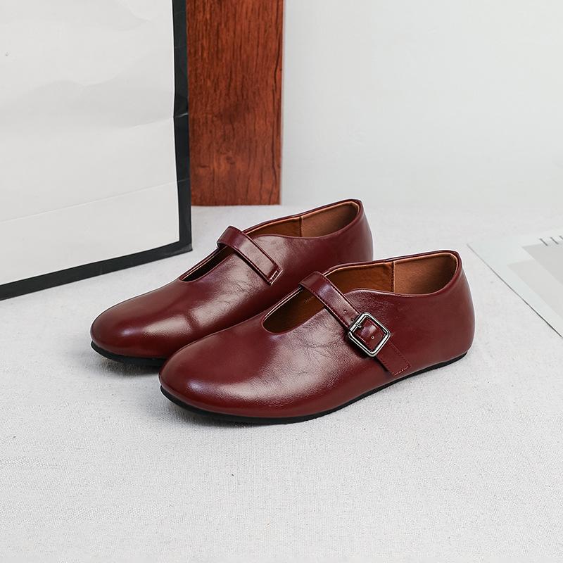 Women's Ballet Flats Non-Slip Walking Shoes PU Leather Ballerina Mary Jane Shoes With Buckle Strap Comfortable Dress Shoes for Women Mary Jane Shoes