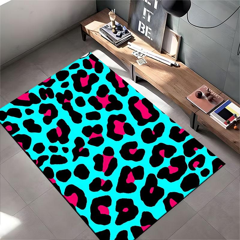 Leopard Print Turquoise Carpet suitable as a non-slip mat for the living room or bedroom sofa