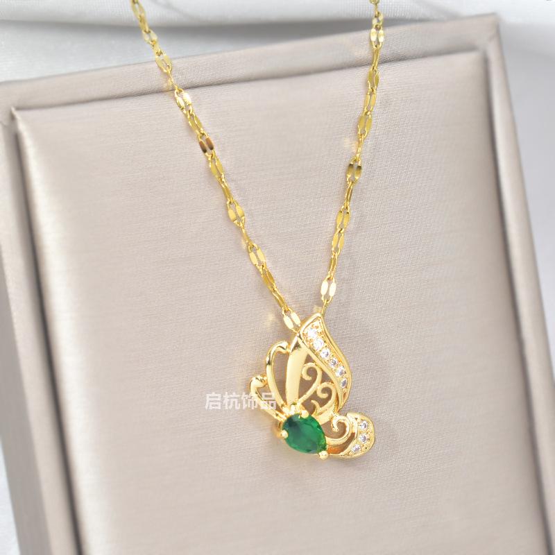 Titanium Steel Small Butterfly Necklace, Female Light Luxury, Cold Wind Slightly Inlaid Zircon Pendant