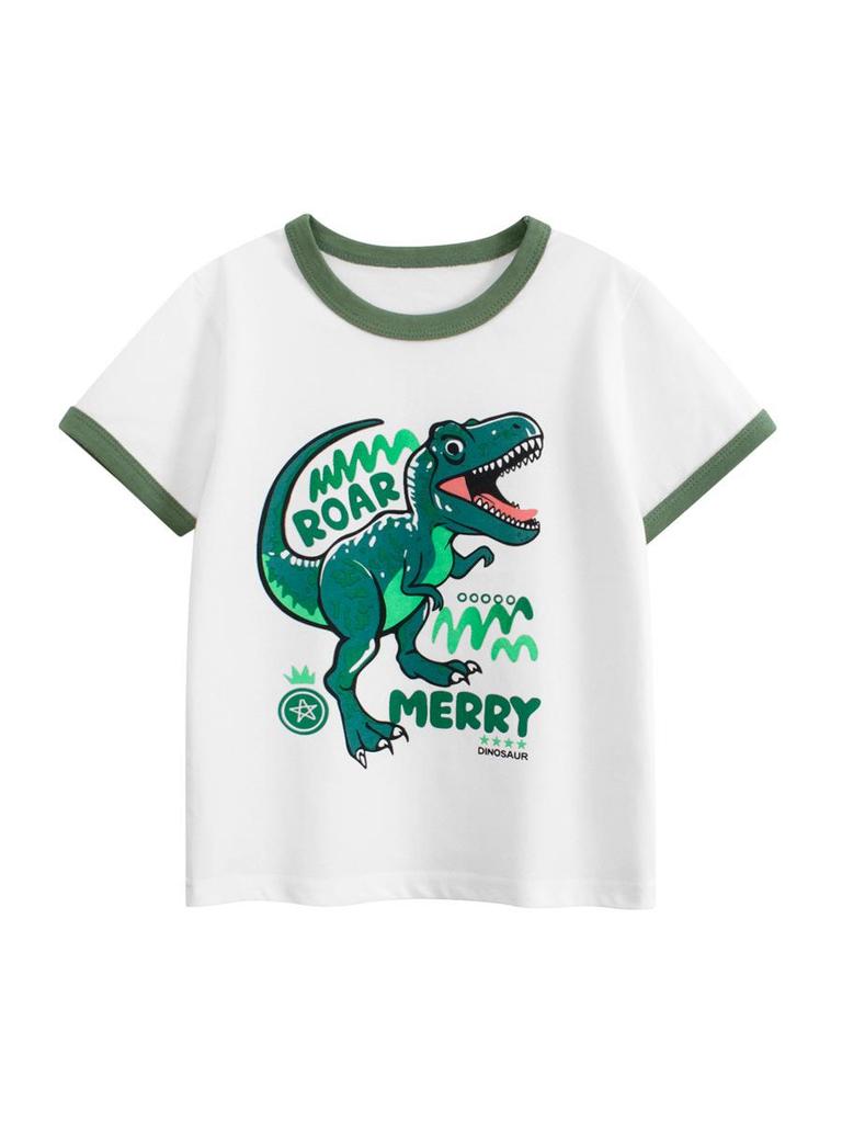 Kid's Short-Sleeve Dinosaur T-shirt - 2025 Summer Korean Style Cartoon Top