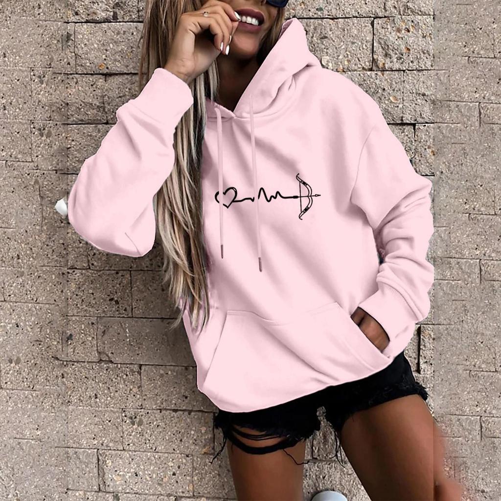 Women's Fashion Casual Fun Print Hooded Sweatshirt Loose Sports Tops Pullover
