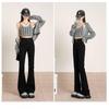 Women's Retro Black-Gray Flared Jeans - Slim Fit, Extra Long & Elastic Floor-Length Pants for Spring