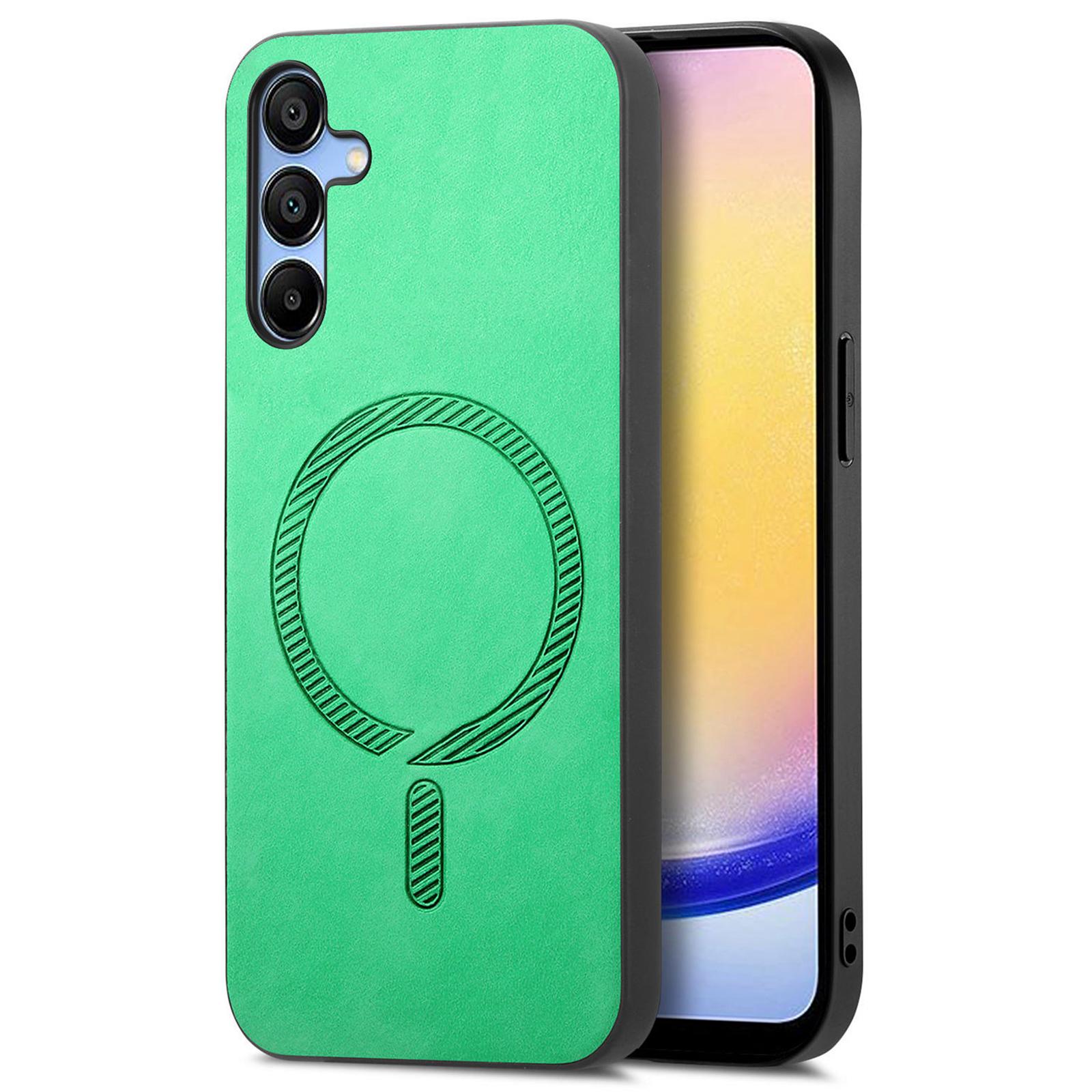 

For Samsung Galaxy A25 5G (Global) (161.0 X 76.5 X 8.3mm) Leather Back Case Compatible with MagSafe Skin-Touch Phone Cover Green