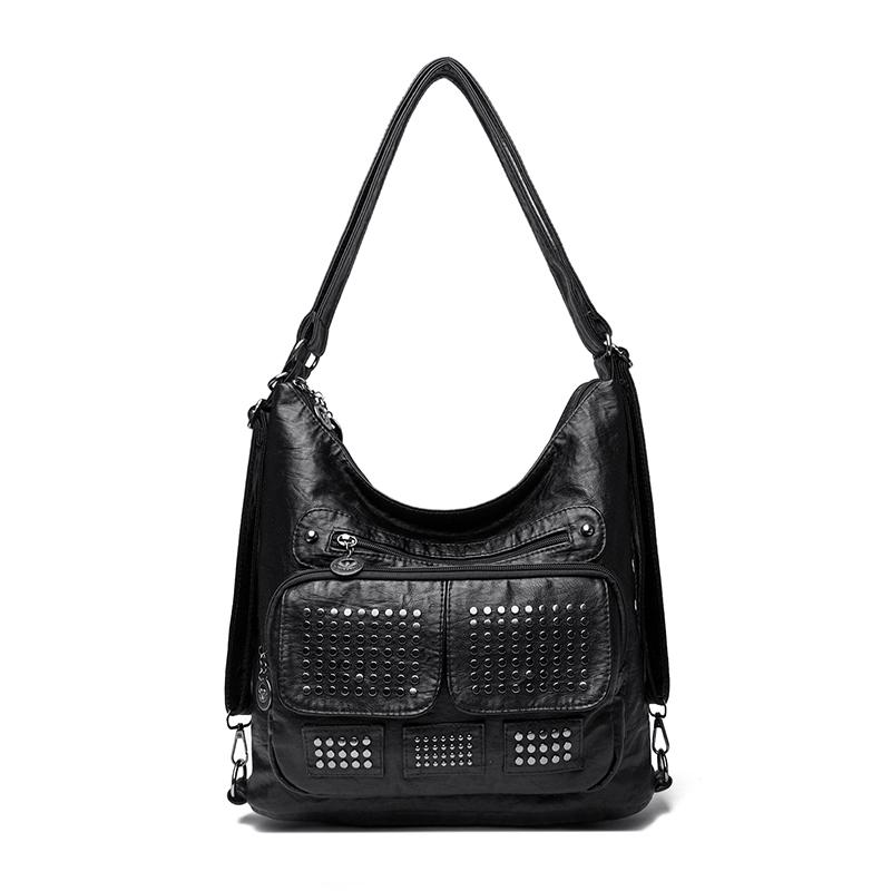 

Vintage Rivet Women s Shoulder Bag PU Tote Bag чорний