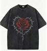 Unisex Koszulka Graficzna Ciemny Róż Vintage Spłowiały Czarny Oversize Koszulka Gotycki Nadruk Streetwear Codzienne Góry