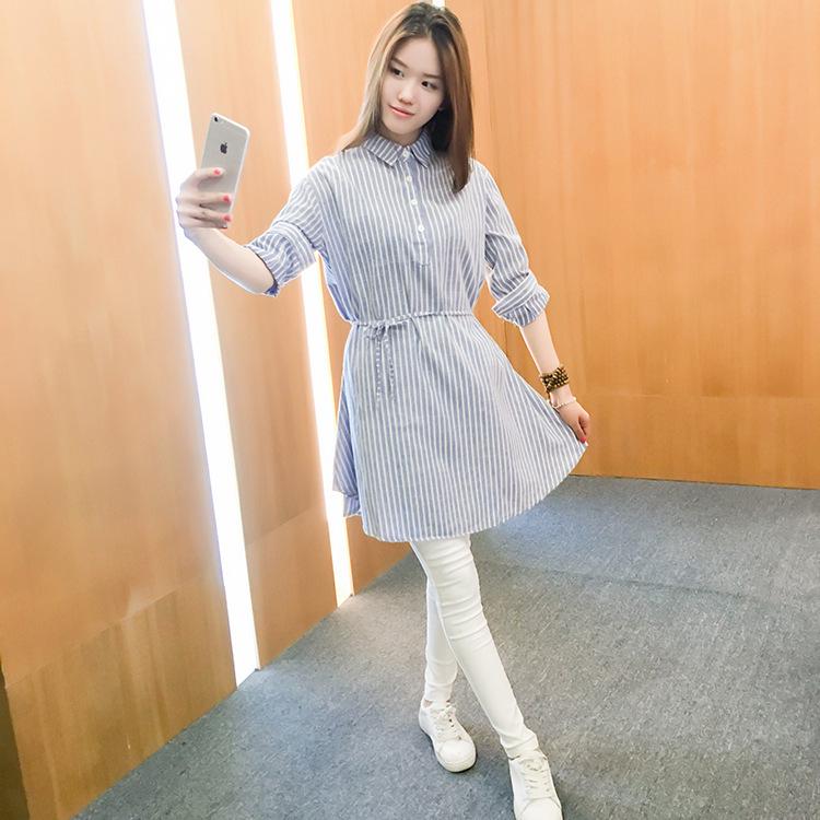 Plus Size Women's Vertical Stripe Maternity Shirt Dress