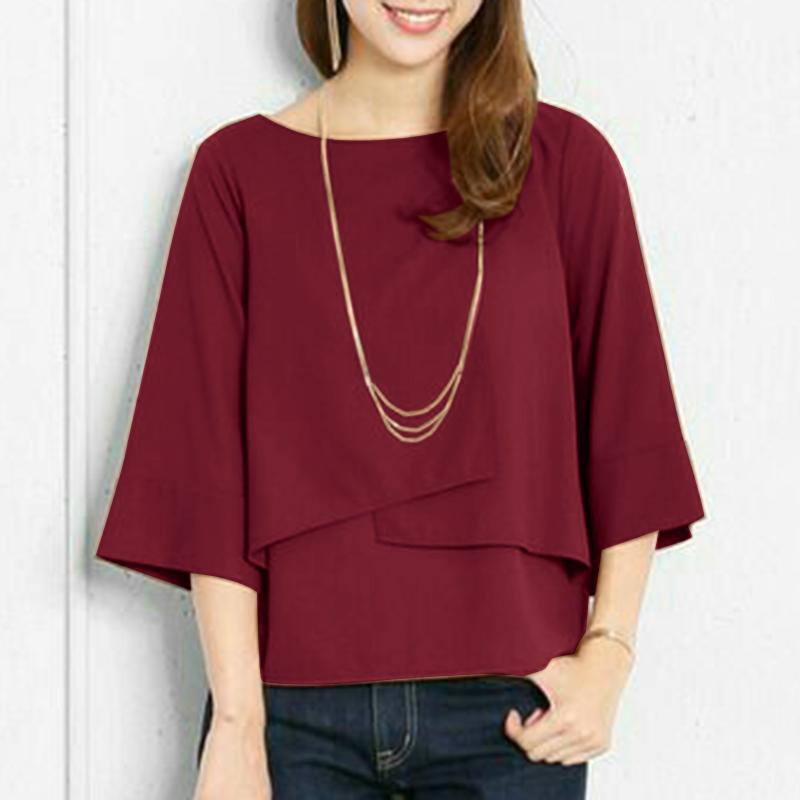 

ZANZEA женский повседневный однотонный свободный топ с круглым вырезом, двухслойный, с половиной рукавом XL