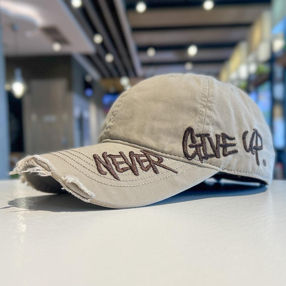 

Vintage Washed Cotton Baseball Cap Embroided Letter Denim Hole Sunscreen Hat Adjuatable Duckbill Cap Women Men хаки