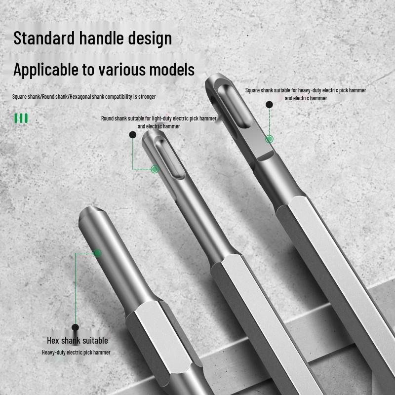 Electric Hammer Drill Bit Set: Square/Round/Hex Shanks, Ultra-Thin Flat/Point Chisel, Shovel, Slotted Wall-Cutting Chisel Head.