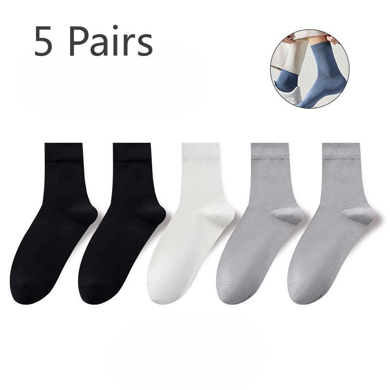 5 par cienkich męskich skarpetek z czystej bawełny, męskie bawełniane skarpetki do połowy łydki, biznesowe, dezodorujące, pochłaniające pot, antybakteryjne, zestaw kombinacji kolorów jednolitych