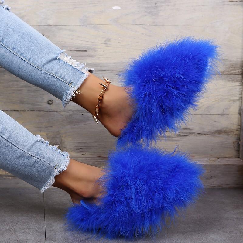 Fashion Summer Women Fox Slides Real Slippers Luxury Flip Flops House Shoes Fuzzy Fluffy Flat Slippers Fashion Sandals Slides Women