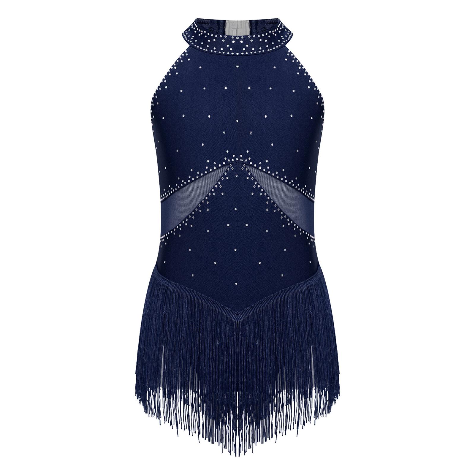 

Дівчачий блискучий бахромчастий купальник із прозорої сітки для танців, боді для катання на ковзанах 9-10 Years