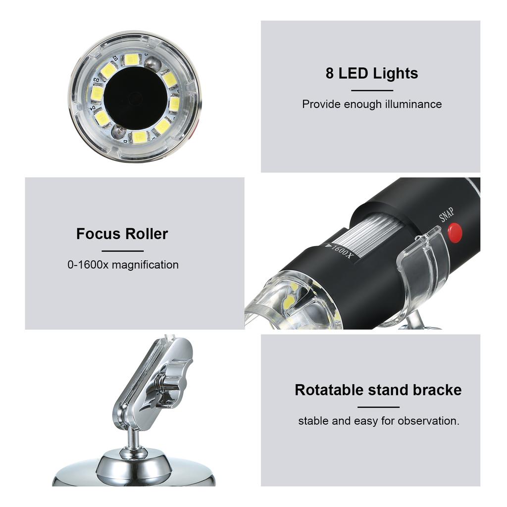 thumbnail image 2 of 50-1000X 8LED Mini USB Digital Microscope Zoom Endoscope Magnifier With Adjustable Stand True 1.3MP HD Video Camera | Online 2 of 13