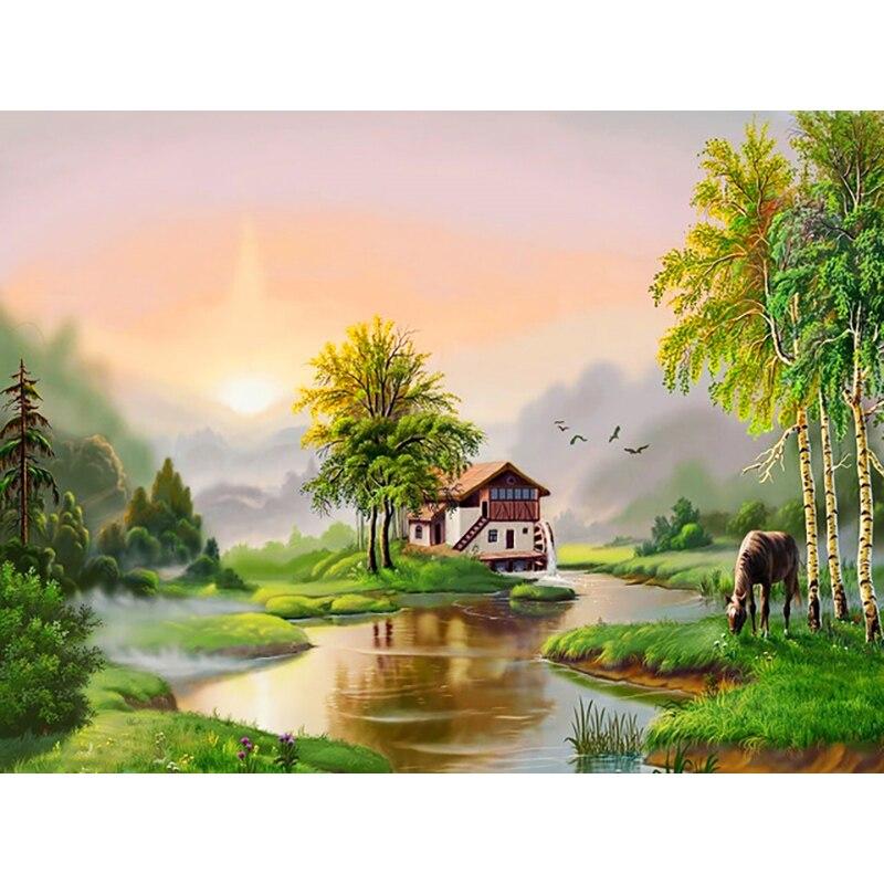 Nou DIY 5D broderie cu diamante arbore cu punct de cruce peisaj pictura cu diamant complet rotund burghiu mozaic manual decor cadou
