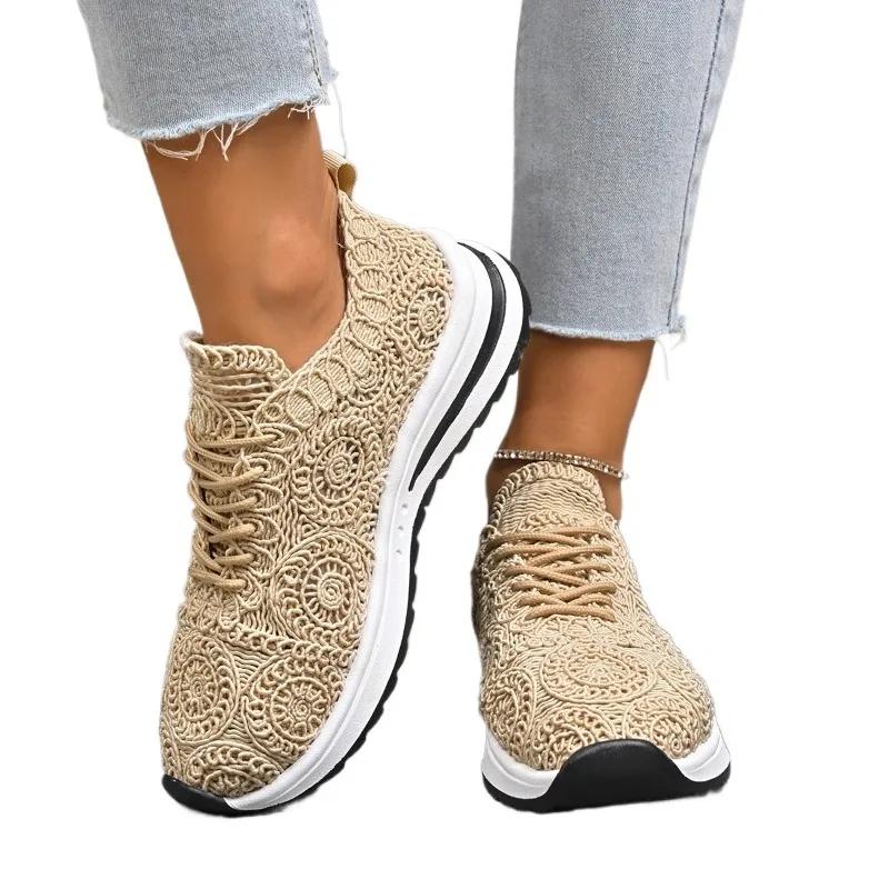 Fashion 2025 New Summer Breathable Mesh Sneakers Best Seller Comfortable Low Heel Lace-Up Shoes Big Size Rubber Sole Designzapatos Mujer