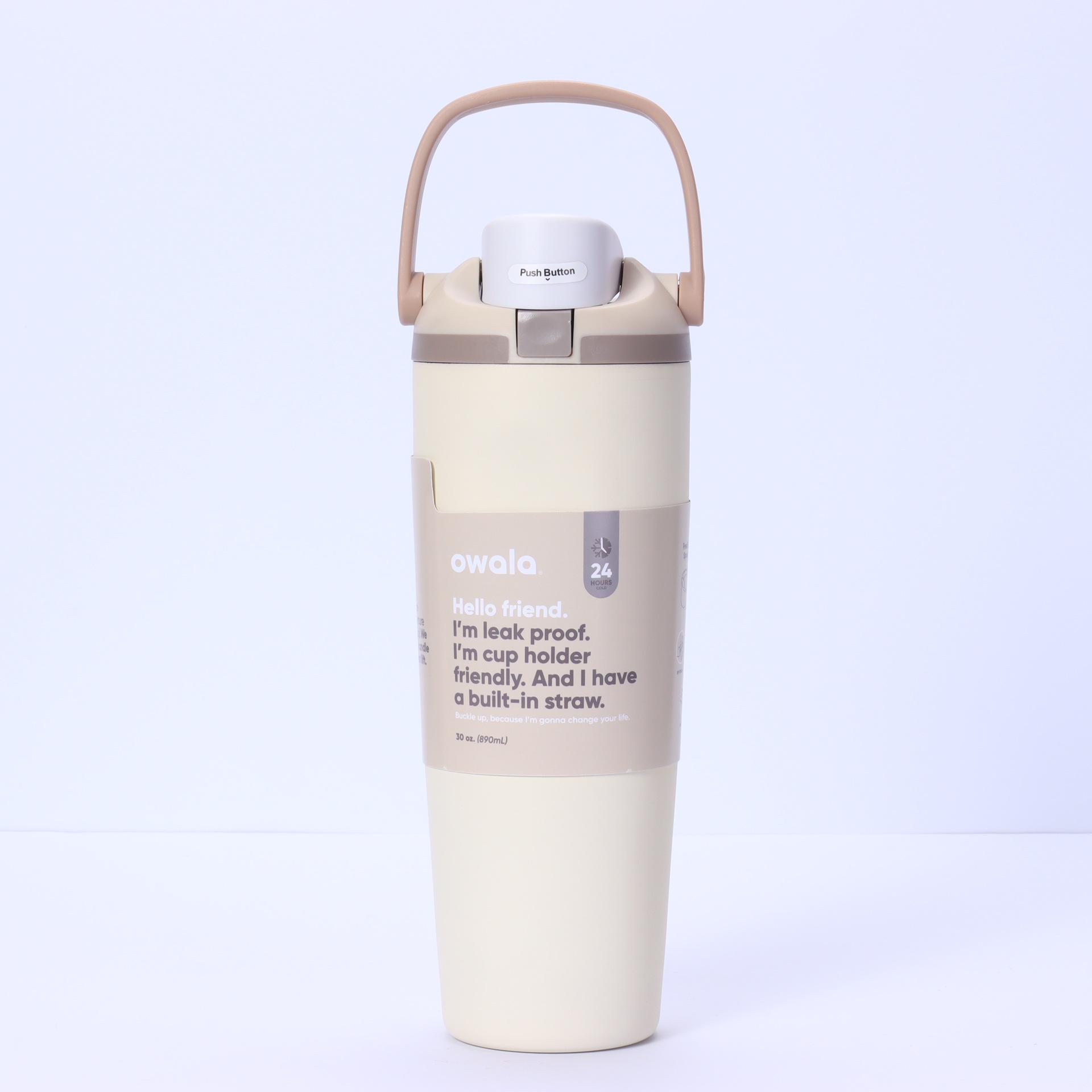 

Owala 30oz Large Capacity Double Drink Sports Water Bottle - Stainless Steel Insulated Fruit Cup бежевий