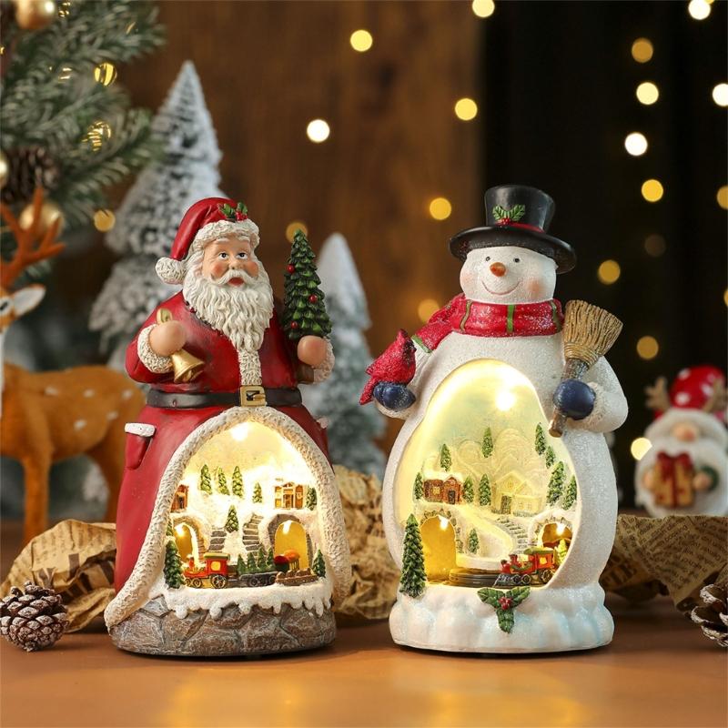 Kersthut Hars Muziekdoos met Draaiende Trein Verlichte LED Muzikale Kersthut Figuur Kerst Decoratie