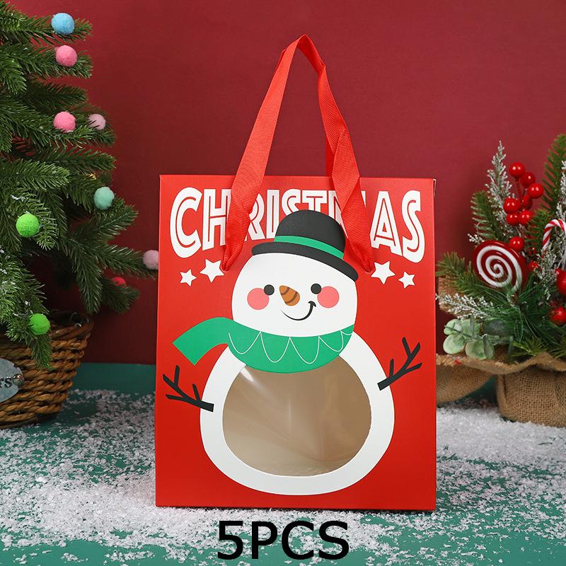 WTEMPO Clear Window Portable Gift Boxes with Handles DIY Foldable Christmas Series Pattern Printed Paper Bags