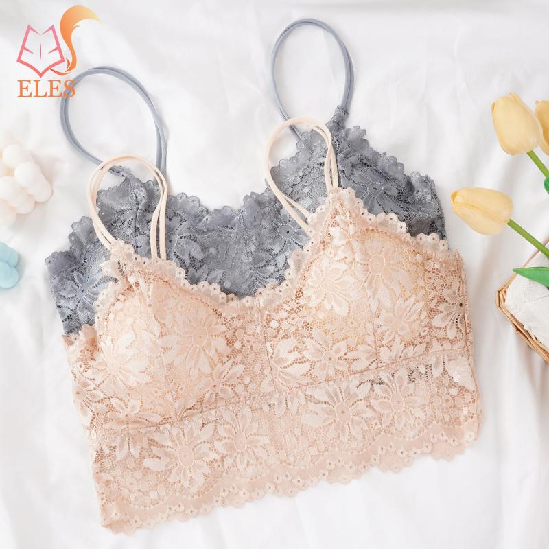 Women Lace Flower Bra Double Strap Backless Tank Top Vest No Restraint Breathable Underwear