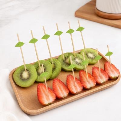 Yousheng 100 Pezzi Stuzzicadenti usa e getta per Frutta, Stuzzicadenti da Cocktail con Foglie Decorative e Punte a Fiore, Spiedini di Bambù per Frutta e Torte
