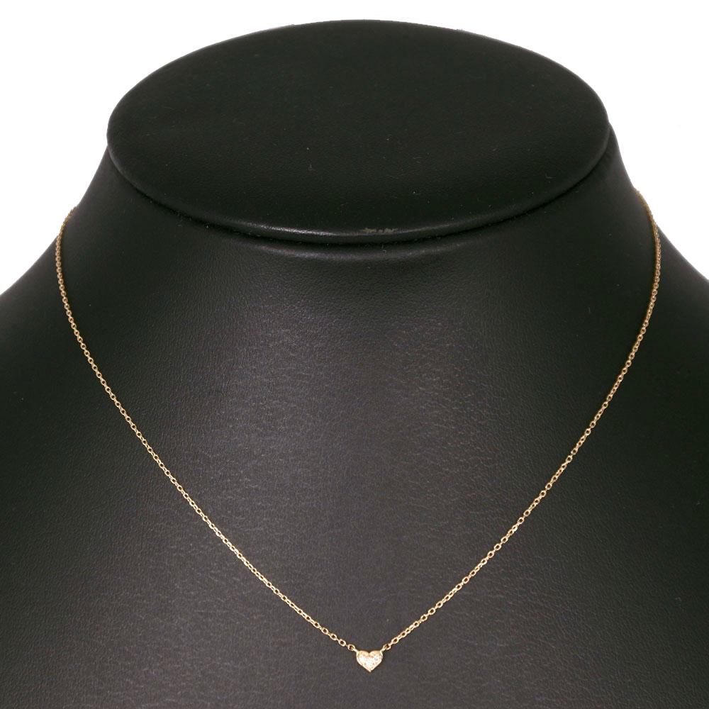 4℃ heart Necklace 3P diamond K10 yellow gold/diamond heart 1.0g Women Used