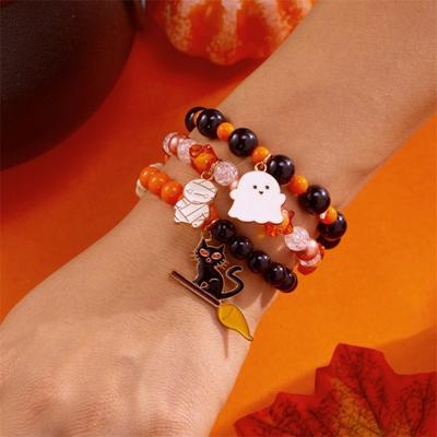 3 Stück Spukhaus Kürbis Anhänger Armband Gothic Stil Buntes Perlenarmband Party