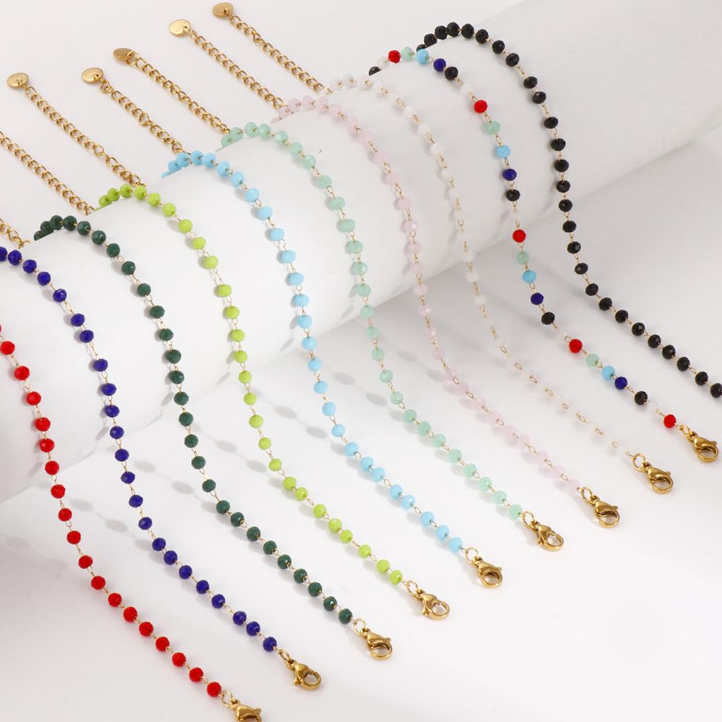 Fashion Summer Anklet 18K Gold Plated 304 Stainless Steel & Glass Beaded Chain Anklets For Women Beach Gift 22cm(8.7") long
