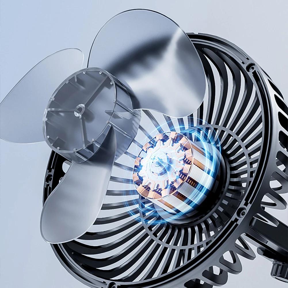 Car Fan 12V/24V Large Wind Three Speed Control Light and Portable Suction Cup Single Head 360 Degree Adjustable Car Fan