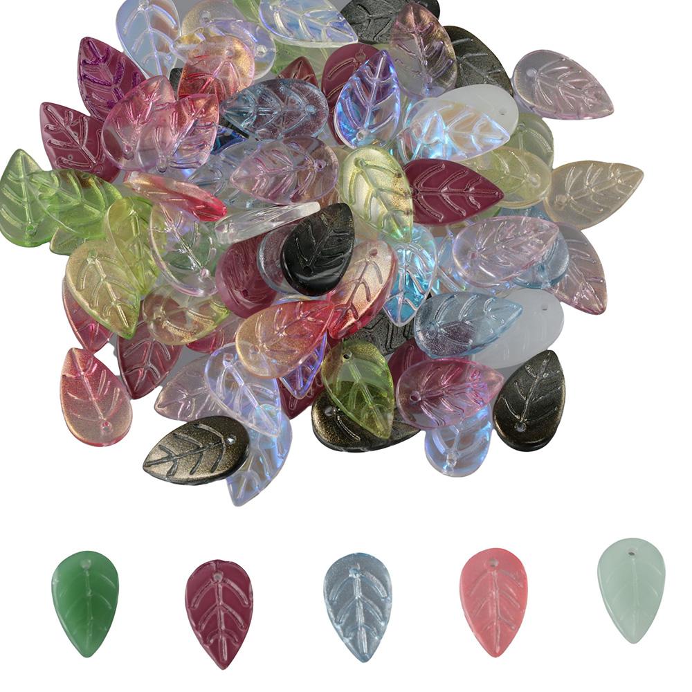 100pcs Glass Material Spacer Beads 18x11mm Size Leaf Beads  DIY Craft Making