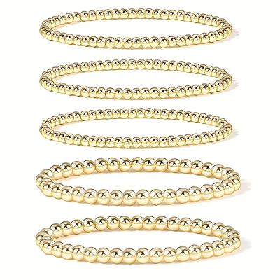 Dehnbares 4/6mm Perlenarmband goldener Schmuck Geschenk für Mädchen 5 Stück minimalistisches elastisches Armband Schmuckzubehör