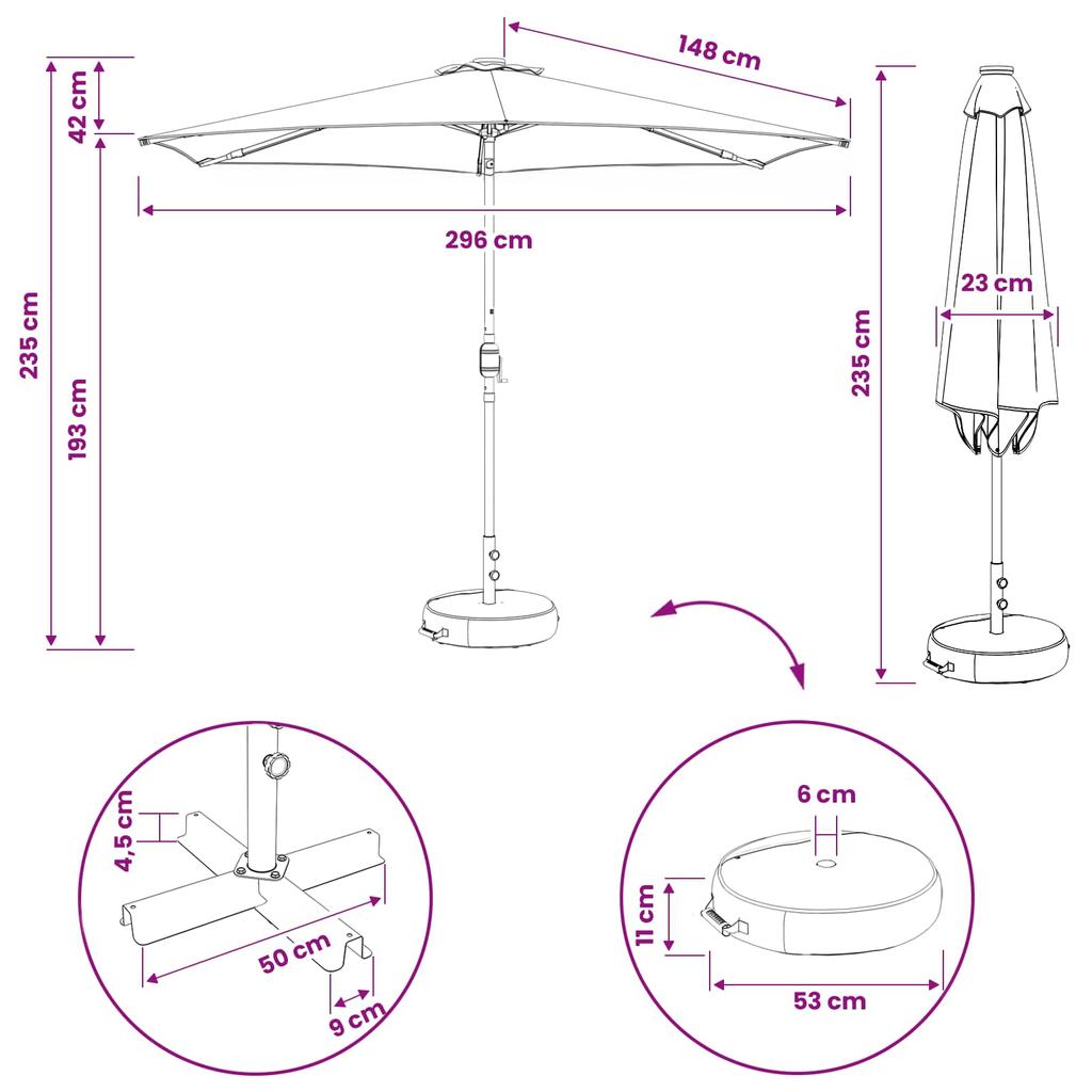 Garden Umbrella with LED Lights and Base 300 x 300 cm