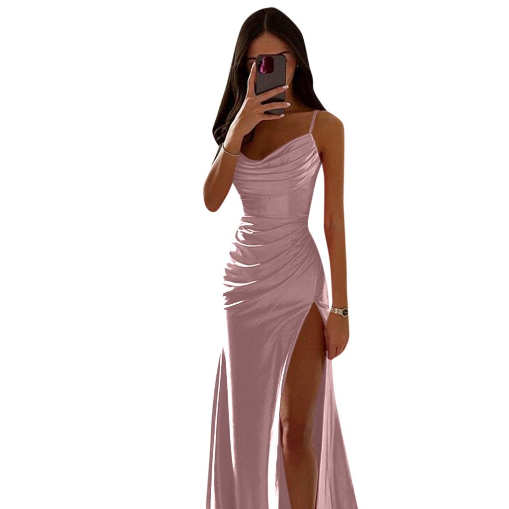 Frauen Strapse Wischen Brust Schrumpfen Plissee Schlitz Kleid Rock Sexy Schlanke Tasche Gesäß Kleid