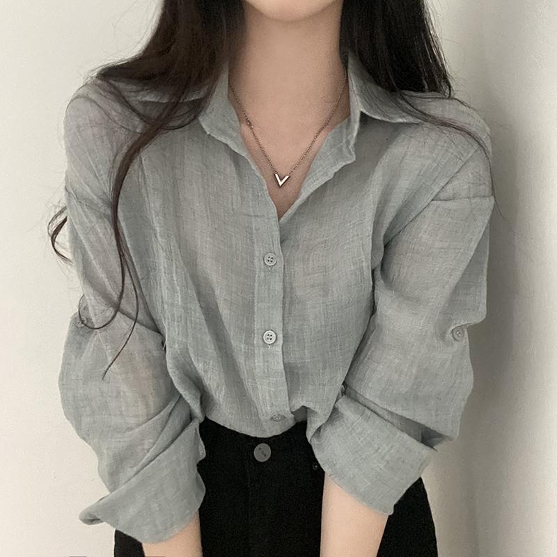 Camicia Blusa Trendy Semplice Sottile Tinta Unita Camicia Anti-UV Camicia Anti-sbiadimento Top Donna Colore Solido Camicia Protezione Solare Streetwear