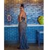 C6075 Women's Fashion Mesh Sleeveless V-Neck Long Dress with Hot Drill Detailing