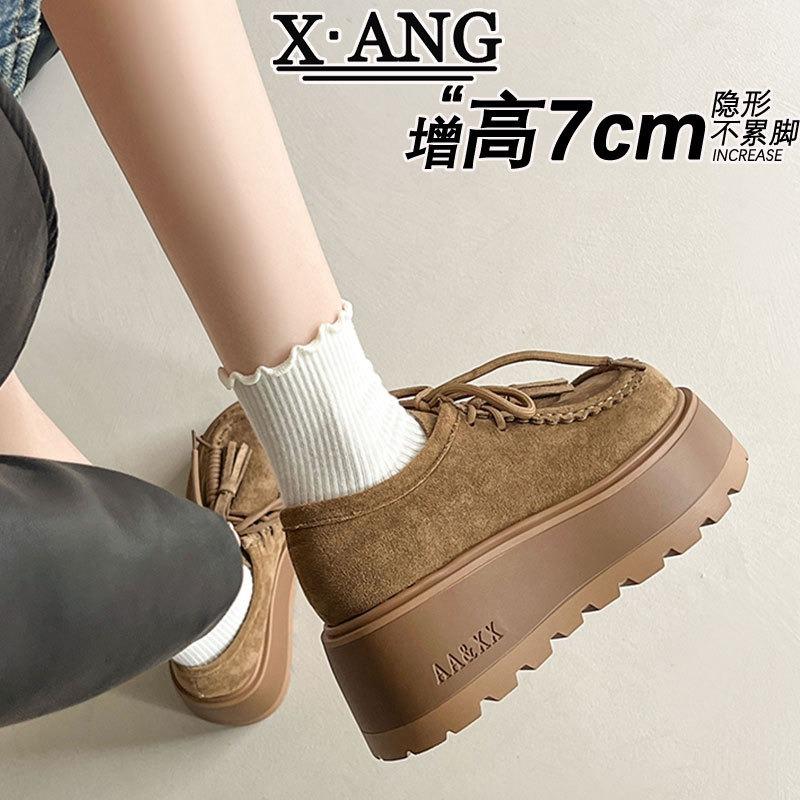 

Женские осенние туфли из коровьей кожи, на толстой подошве, увеличивающие рост, маленькие женские туфли, повседневные одинарные туфли, женские 40