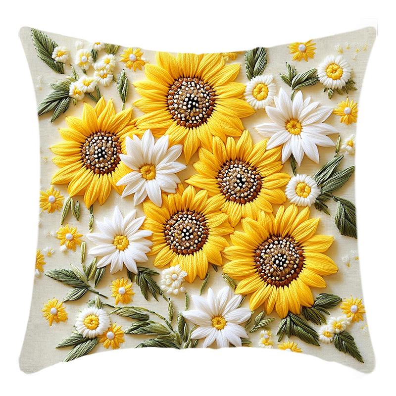 New Sunflower Pillow Sofa Cushion Short Plush Printed Pillow Cover Set of Four
