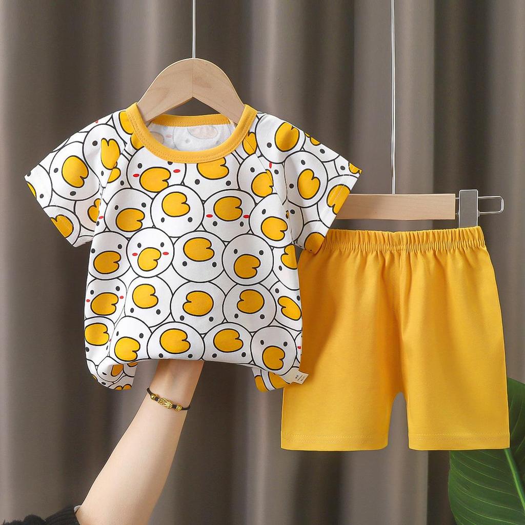 New Kids Boys Girls Summer Pajamas Cute Cartoon Print Short Sleeve T-Shirt Tops with Shorts Toddler Baby Clothing Sets