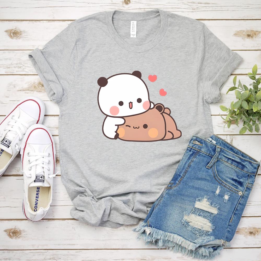 Panda Bear Hug Bubu Dudu Classic Unisex Crewneck T-shirt Cutest Kawaii T-shirt Gift for Girlfriend Cute Short Sleeve Tee