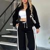 Spring/Fall Striped Zipper Top Women's Casual Sports Set