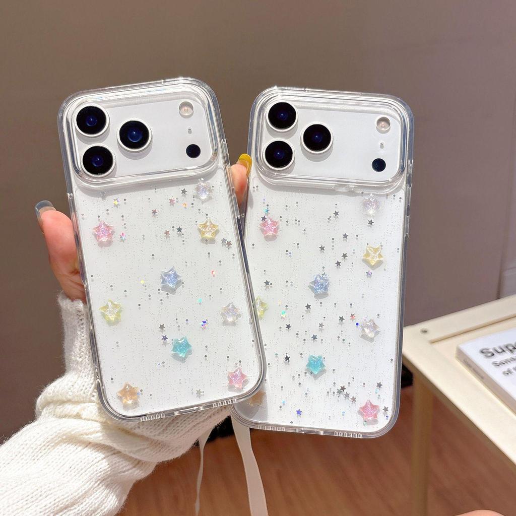 Capa de Celular 3D Glitter Estrelas Coloridas para iPhone 13/14/15/16/17 Pro Max