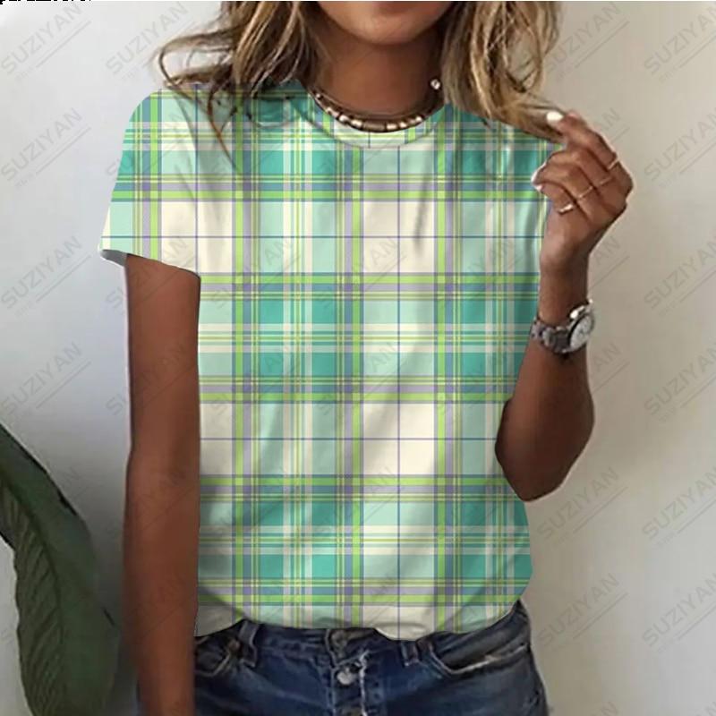 Nowy damski, luźny, duży top ze stylowym i stylowym temperamentem. Druk 3D. Prosty damski top z okrągłym dekoltem i krótkim rękawem.