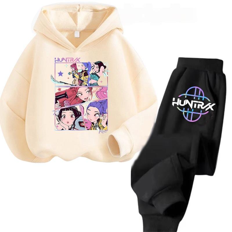 Unisex Sets Children Hoodies Kpop Demon Hunters Kawaii Pullover Sweatshirt Anime Trucksuit Cartoon Clothes